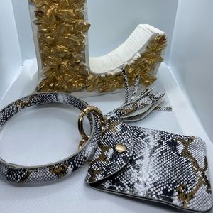 Silver & Gold Snakeskin Leather Wallet w/ Tassel